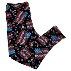 LuLaRoe TC Leggings Floral Americana Patriotic Flag Black Red Blue Buttery Soft